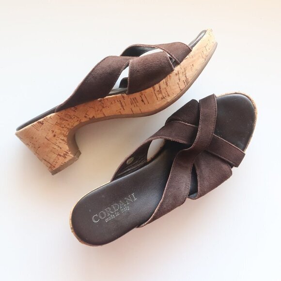 Cordani Brown Suede Slip On Cork Platform Mules / Clogs Heels / Sandals / Shoes - Picture 1 of 16